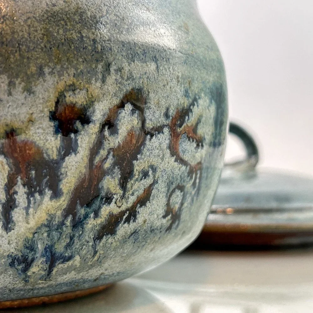 HANDMADE Stoneware Pottery Art | Turquoise Ceramic Lidded Bowl